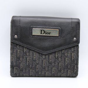 Christian Dior Black Leather Canvas Trotter Pattern Wallet